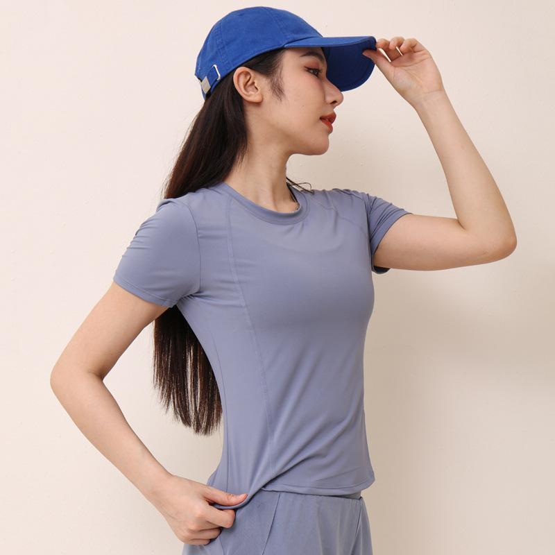 Yoga clothes women s tops quick-drying mesh stitching anti-light sports women running yoga short sleeves women s summer s 40-47.5kg