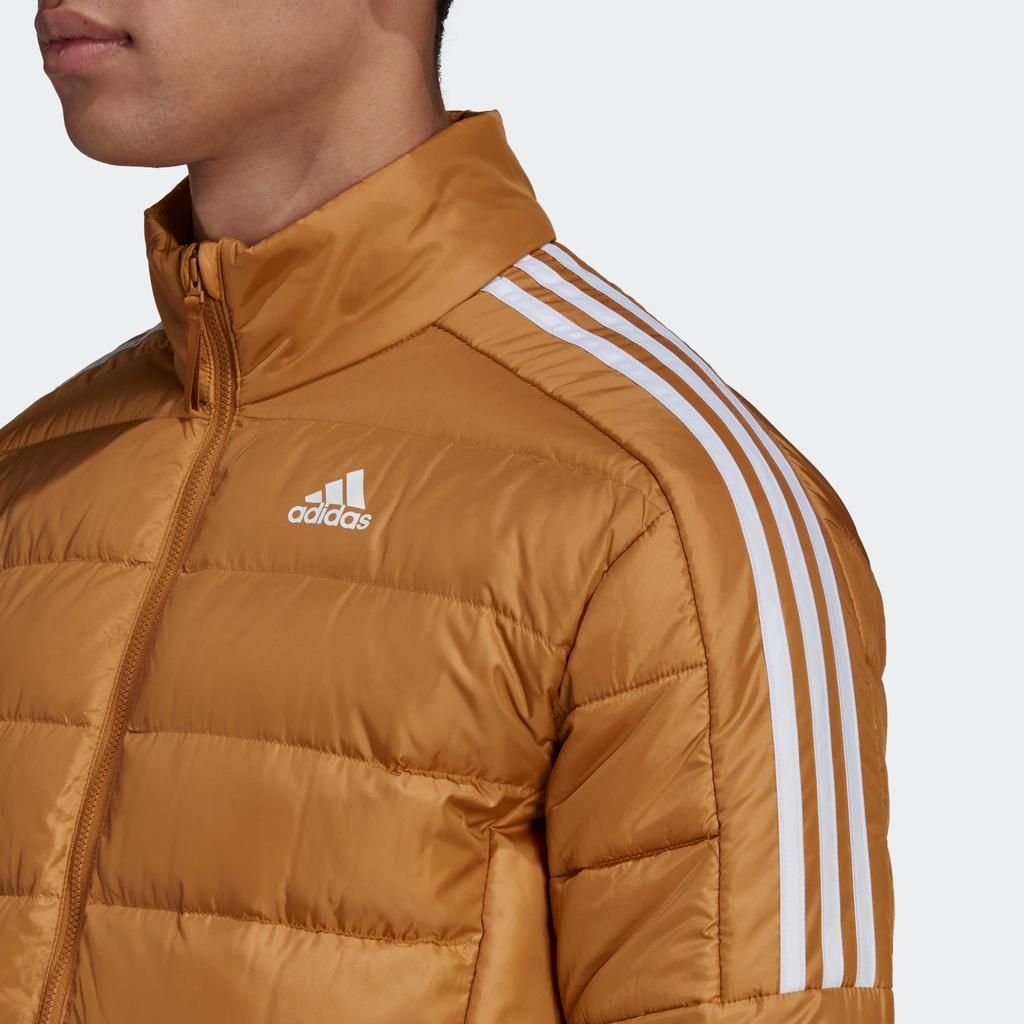 Adidas Logo Print Striped Zip-Up Stand Collar Down Jacket Men Outerwear Yellow HK4646