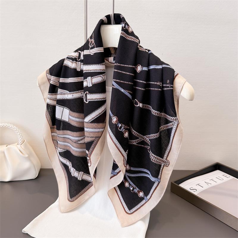 Polka Dot Style Herringbone Pattern Cotton And Linen Small Square Scarf Silk Scarf Imitation Velvet Headscarf Shawl Sun Protection Scarf Women'S Scarf