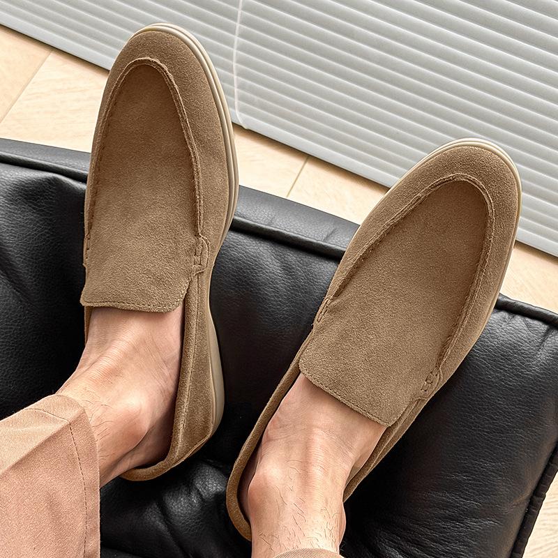 Lazy Soft-soled Comfortable Loafers Men's One-pedal Flat-soled Commuter Beanie Shoes 8253 Black, khaki-J