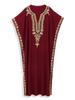EDOLYNSA Embroidered Red Kaftan Women's Fashionable Robe Boho V-neck Batwing Sleeve Beach Maxi Dress Holiday Cozy House Robe