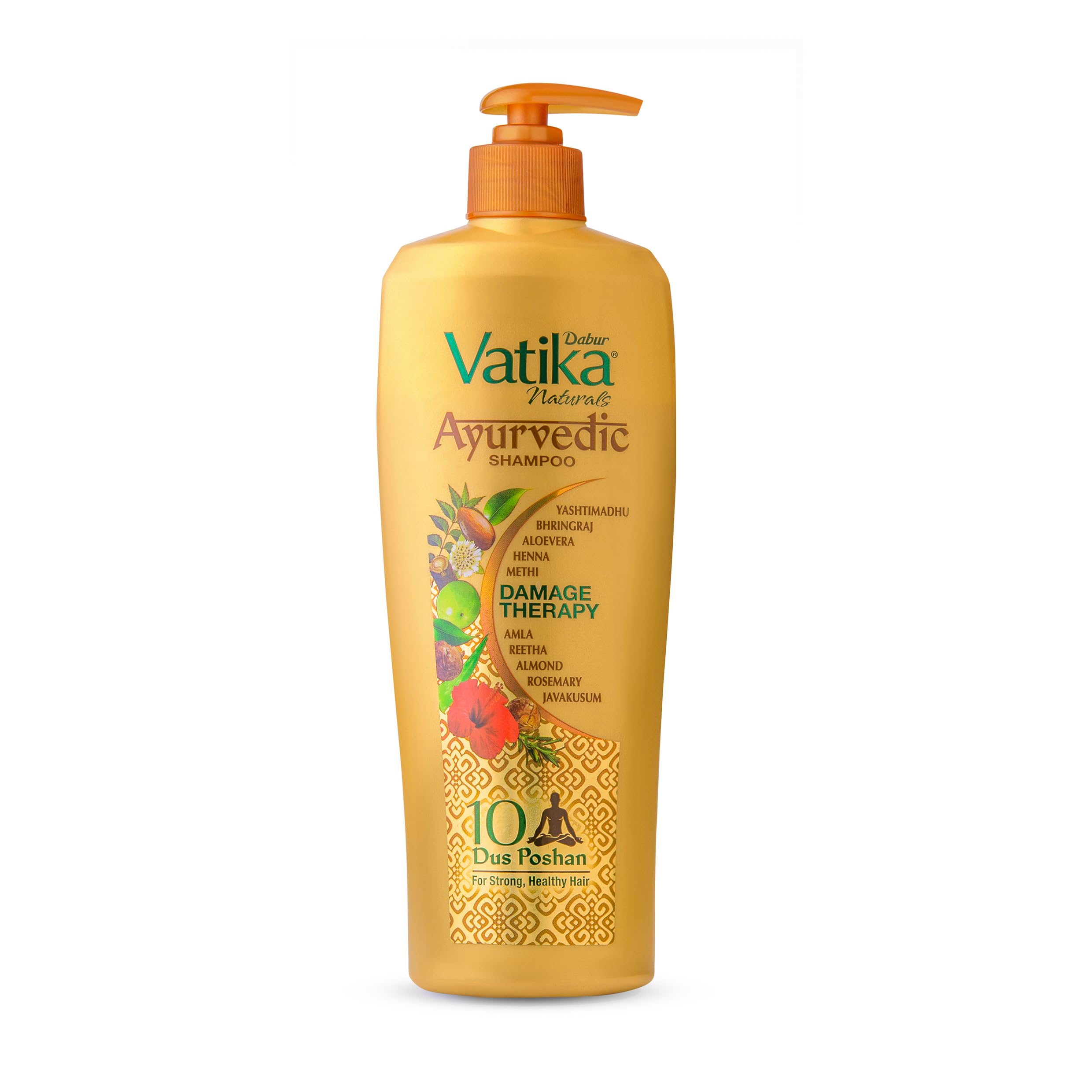 Аюрведический шампунь Dabur Vatika - 340 мл | Терапия повреждений | С силой 10 ингредиентов для решения 10 проблем волос | Без парабенов | Для всех типов волос