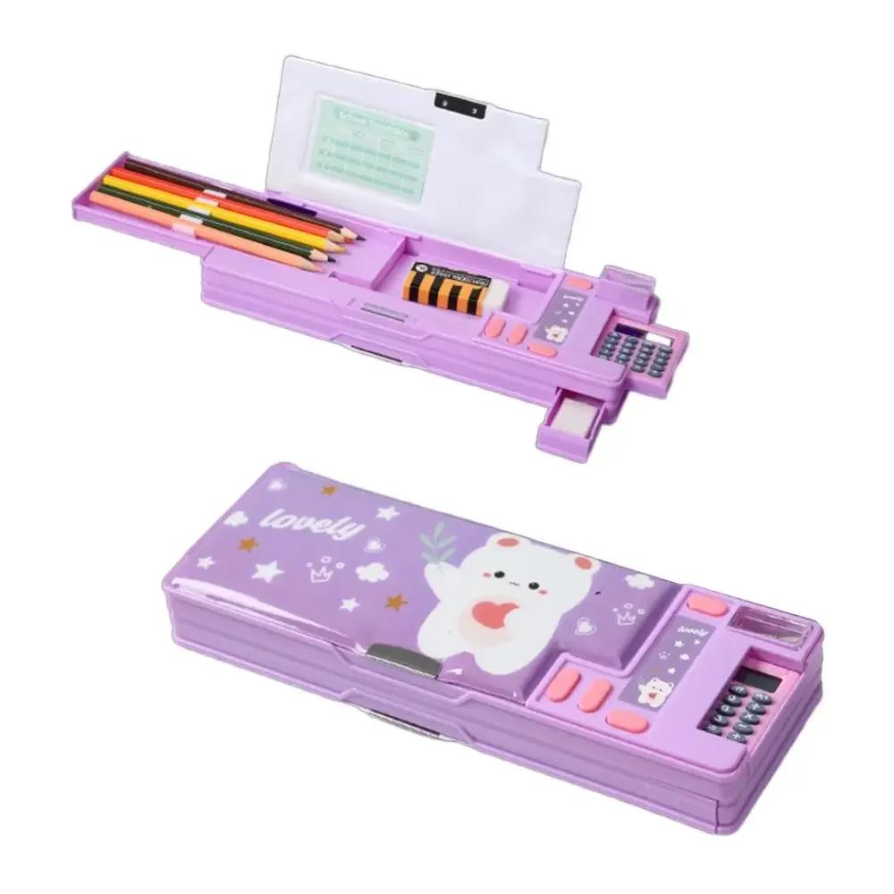 2025Double Layer Pencil Case Astronaut/Animal Design Pencil Sharpener Pencil Box Plastic With Calculator Stationery Organizer