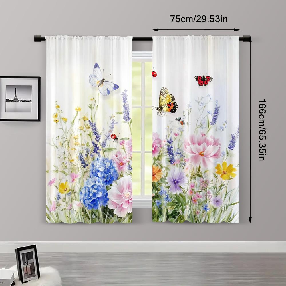 2pcs, Popular Curtain Panels 2D print Art Deco Floral & Butterfly 100% Polyester (without rod) Outdoor Decorations Use for