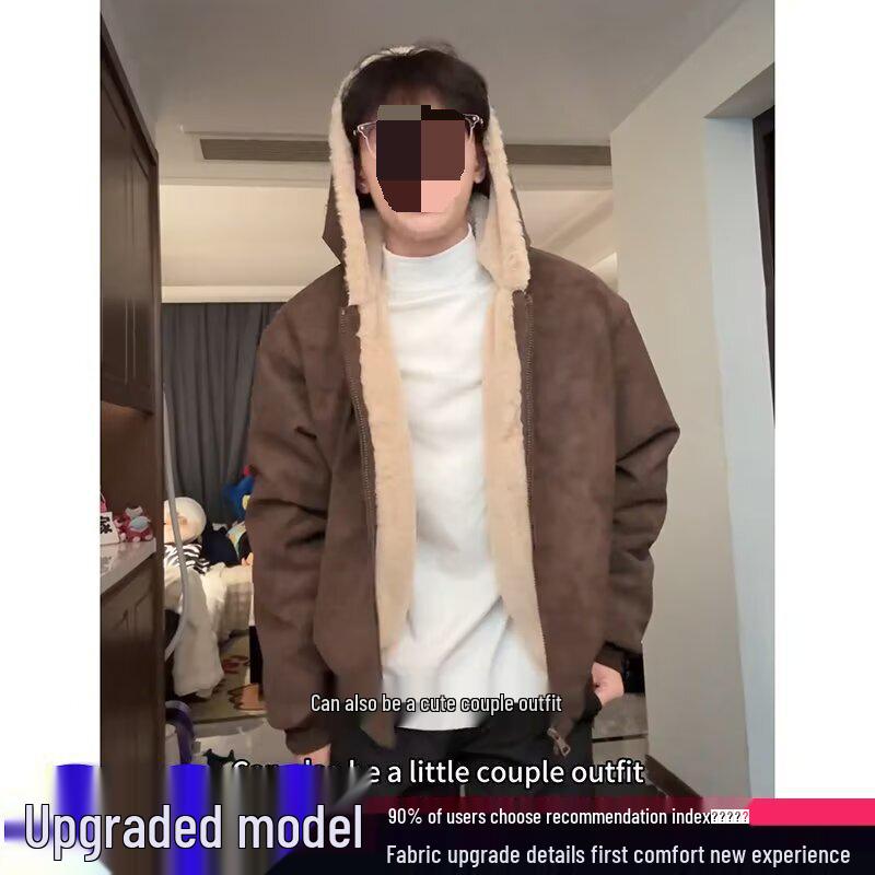 

Men s Korean Style Hooded Cotton Jacket - Winter Fashion, Loose Fit, Versatile Casual Design for Couples Medium коричневий
