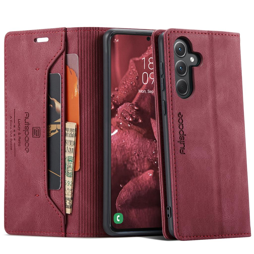 For Samsung Galaxy A35 5G Wallet Case AUTSPACE A01 Leather Stand Cover with RFID Blocking Card Holder