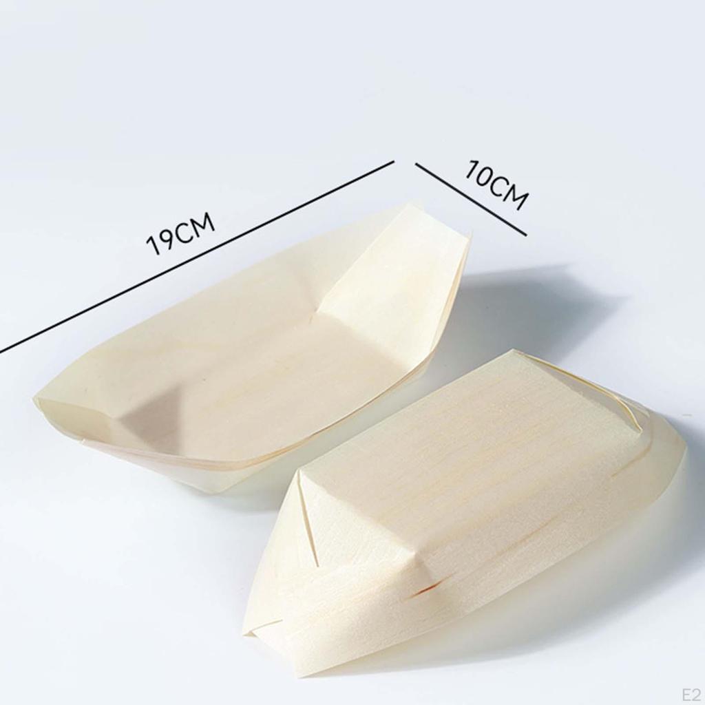 50 Pieces Disposable Wood Boat Serving Trays Sushi Dessert Tray Food Boats Storage Container