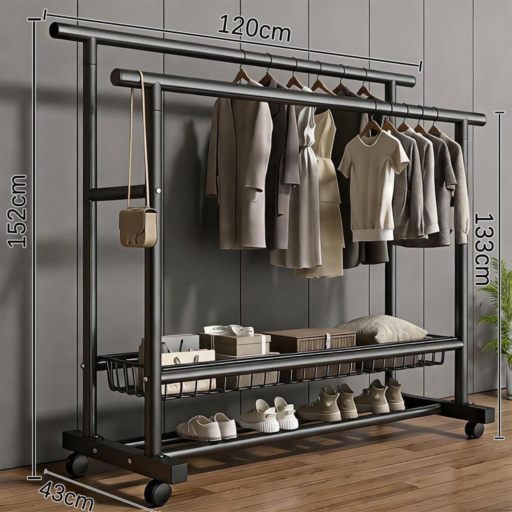Extra Thick Floor Standing Clothes & Coat Rack for Bedroom, Balcony & Living Room