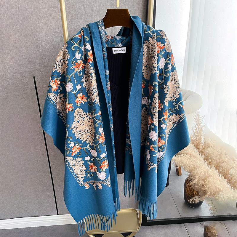 Winter Fashion Warm Cashmere Scarf for Women Embroidery Pashmina Blanket Thick Shawl Wrap Neckerchief Bufanda Echarpe Poncho