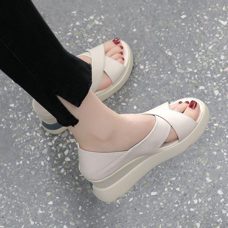 Sandals summer new platform bag heel open-toed fish mouth slippers high-heeled wedge sandals