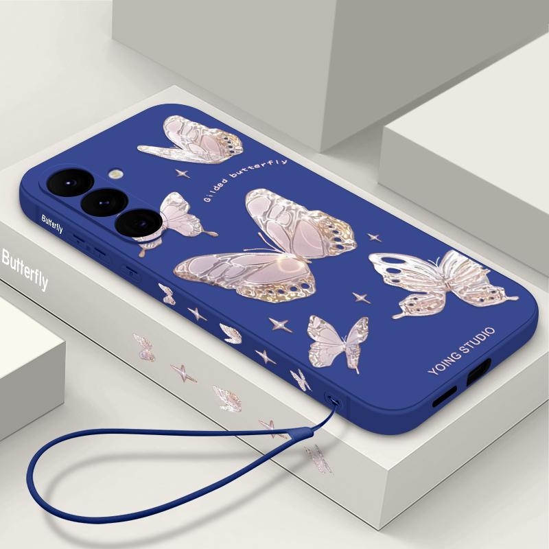 Butterfly Pattern Hand Lanyard Case For Samsung S25 S24 S22 Plus Ultra S23 S21 S20 FE A55 A54 A53 A34 A25 A15 A14 5G A51 A32 A13 TPU Soft Phone Cover