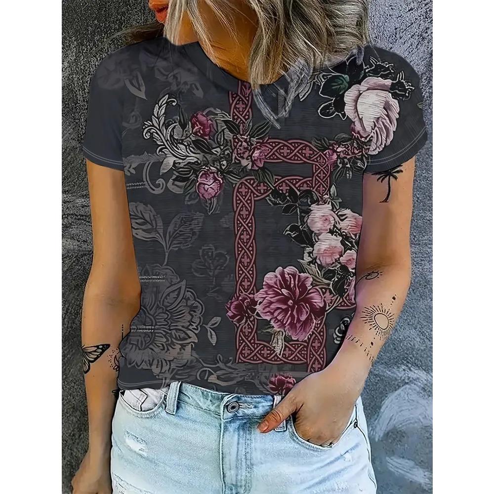 Creative Flower 3D Printed Short Sleeved T-shirt Fashionable Comfortable Soft Breathable Large Loose Womens T-shirt