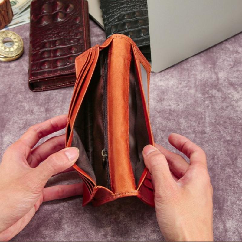 Luxury Crocodile Head Leather Long Bifold Wallet - Premium Multi-card slot Wallets for Men, Elegant Gift Wallet for Daily Use