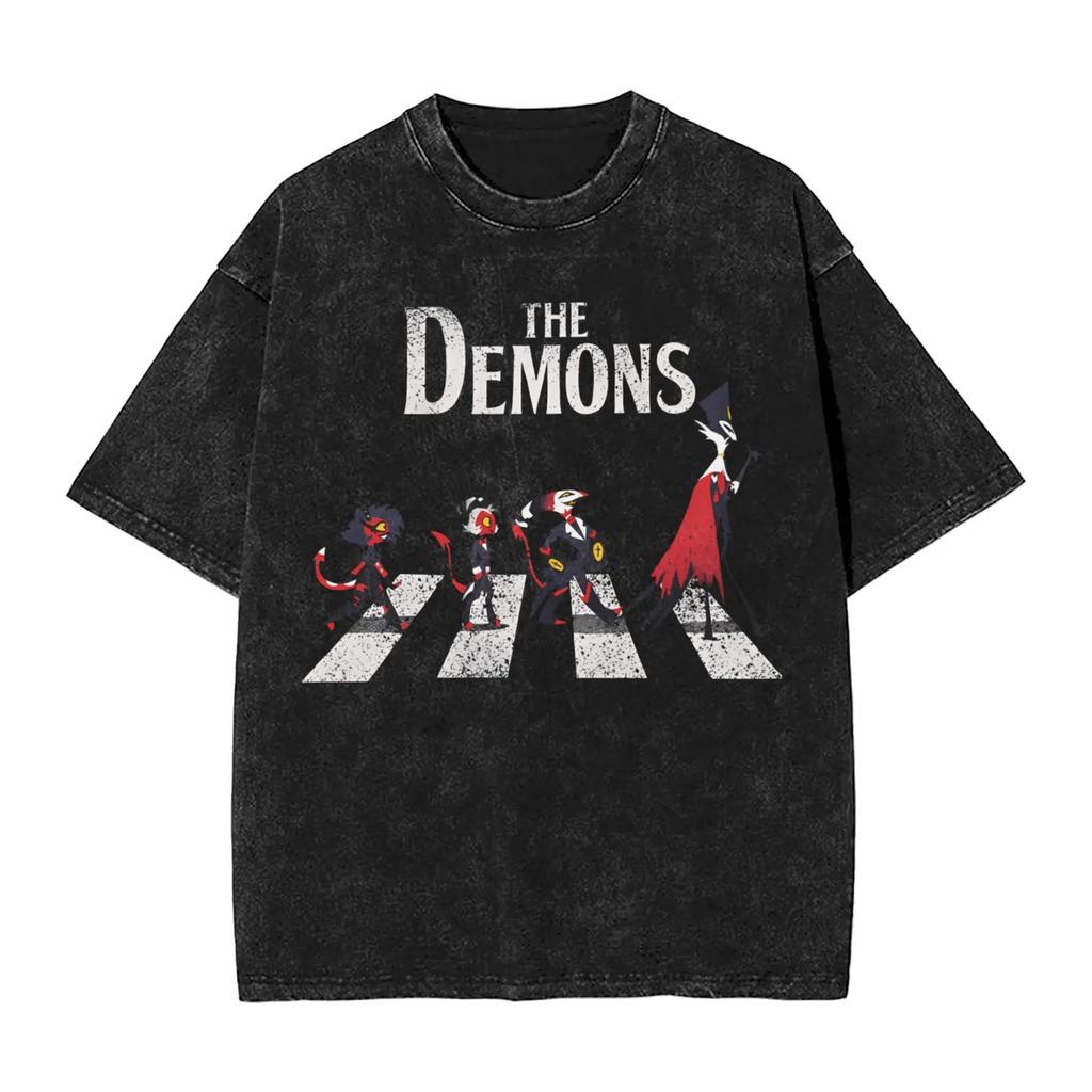 American Anime Hazbin Hotel Graphic T-shirt Washed Oversized Y2k Men Women Short Sleeve Casual Cotton Tee Crew Neck Clothing Female Male Tee Shirts