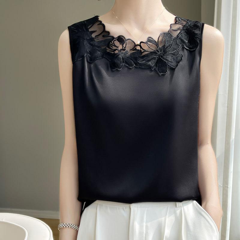 Suspender vest women's imitation silk outer wear suit design sense satin summer new bottom round neck inner top