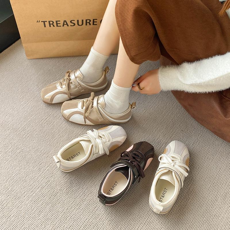 Lace-up Sports Forrest Gump Shoes Women's 2025 Autumn New Leather Fashion Niche Versatile Casual Moral Training Shoes Women