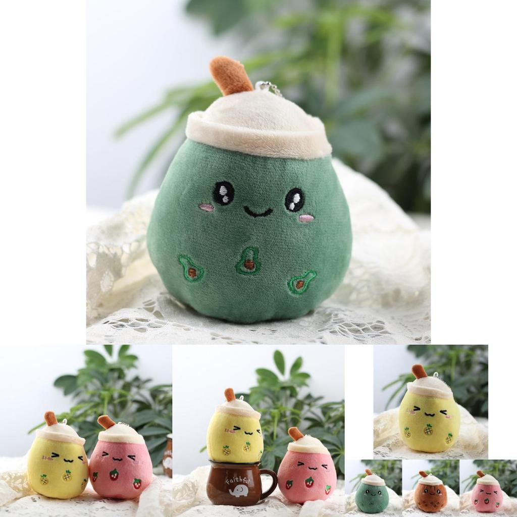 Adorable Plush Apple Fruit Milk Tea Cup Keychain Soft Short Plush Toy Gift