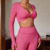 Sleeve Workout Tops for Women Deep V Twist Front Neck Cropped Athletic Top Yoga Pilates