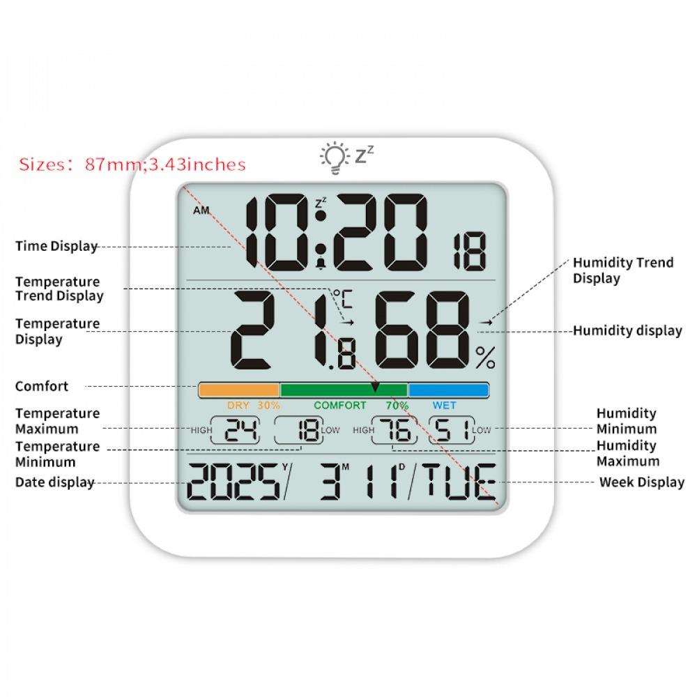 Backlit Large Digital Display Thermometer Hygrometer With Alarm Calendar Function Humidity Meter ℃/℉ Switching Temperature Gauge
