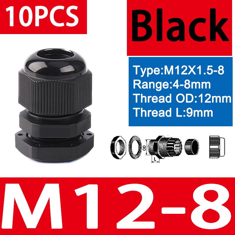 10pcs Waterproof Cable Gland M8 M12 M16 M20 M25 M32 M40 Black Plastic Seal Joint Nylon  IP68 White Cable Fixing Nylon Connector