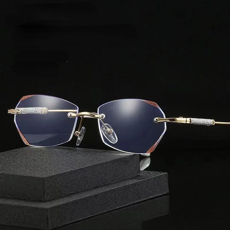 Womens Rimless Reading Glasses Luxury Diamond Far Sight Presbyopia Eyewear Unisex High Definition Trendy Hyperopia Eyeglasses