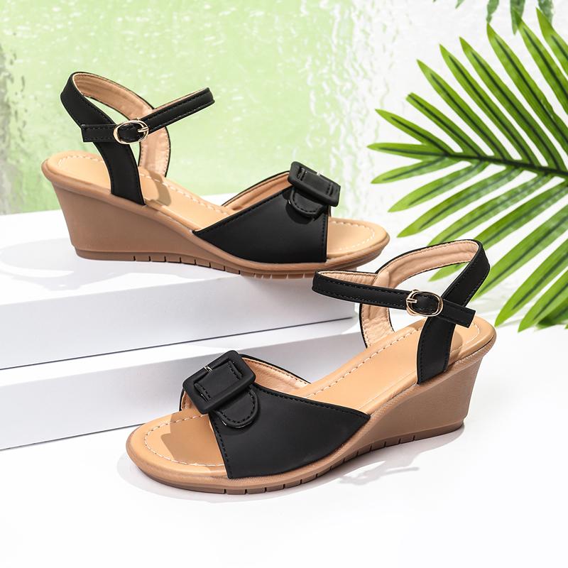 Summer 2025 Korean Style Fashion Ladies Fishmouth Roman Sandals Casual Large Size Women's High Heel One-Strap Slip-On Shoes
