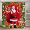 Red Christmas Shower Curtain Set Funny Santa Claus Gift Green Pine Branches Xmas Balls Home Bathroom Decor Bath Mat Toilet Cover