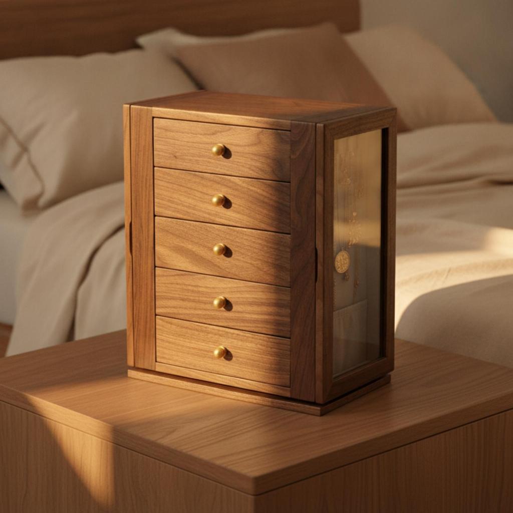 Jewelry Cabinet with Rotating Base Snap Closure for Bedroom, Vanity