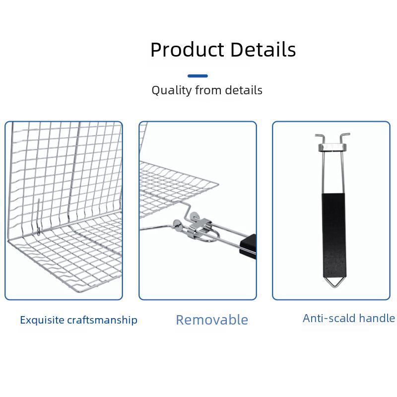 Skládací grilovací síť z nerezové oceli a košík na zeleninu a ryby