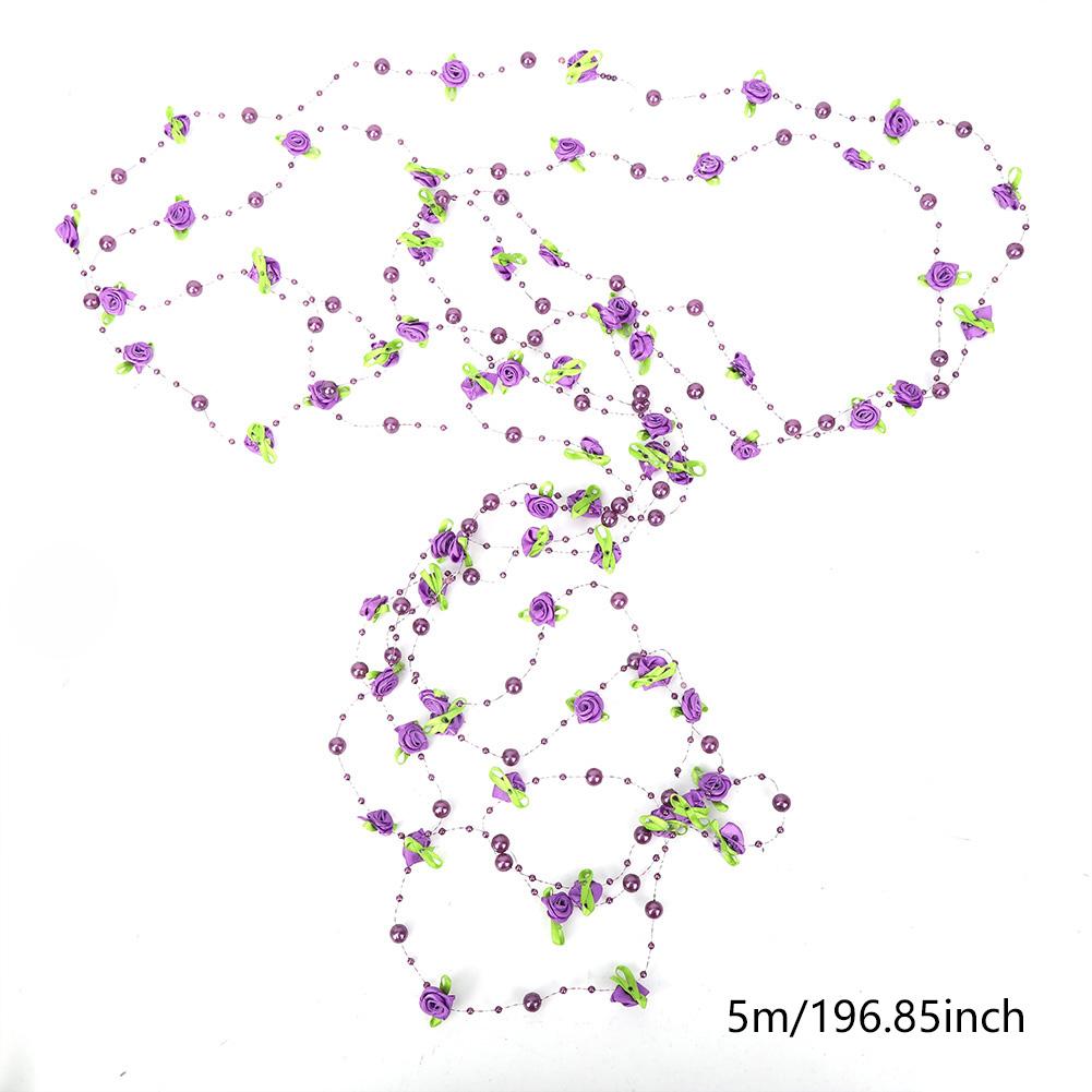 5m Fake Flowers Artificial Pearl Bridal Chain flower Wedding Bouquet Decor Decoration (Purple)