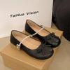 Bow light mouth single shoes women's new summer with skirt round head thick heel one-word buckle Mary Jane shoes