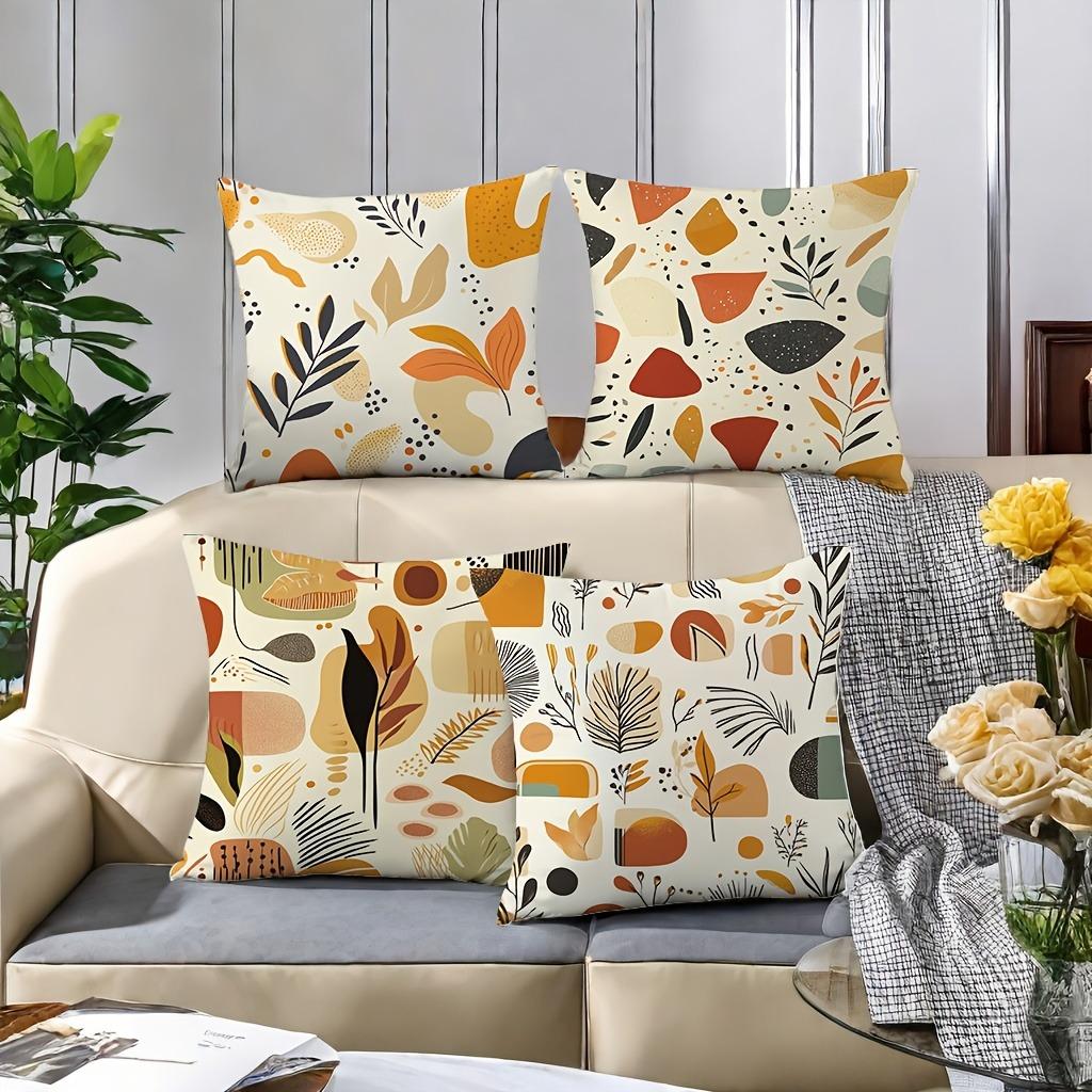 Warm - Toned Abstract Plant Pillowcasebedroom Living Room Sofa Home Decor Polyester Cushion Cover With Zipper