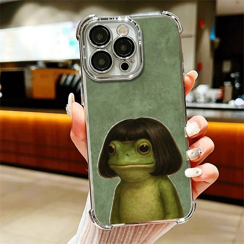 Cute Cartoon Frog Plating Phone Case For Iphone 16 17 Pro Max Air 16E 14 15 Plus 12 13 Mini Anti-Fall Airabag Cover