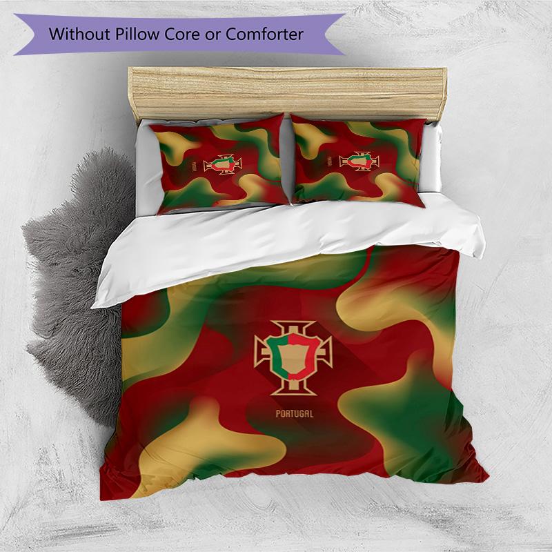 Set Biancheria da Letto Stampata Calcio Portogallo 3 Pezzi Set Copriletto Traspirante Accogliente come Regalo per la Casa Nuova o per le Feste