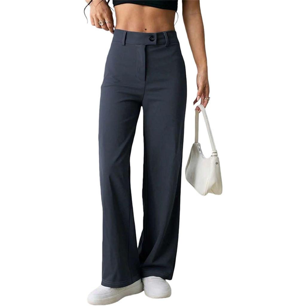 Women's High Waist Straight Leg Pants, Comfortable Casual Trousers for Everyday Wear