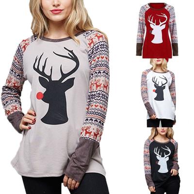 Blouses for Women,Womens Tops Casual Long Sleeve Elk Deer Sweatshirt Hooded Pullover Tops Blouse