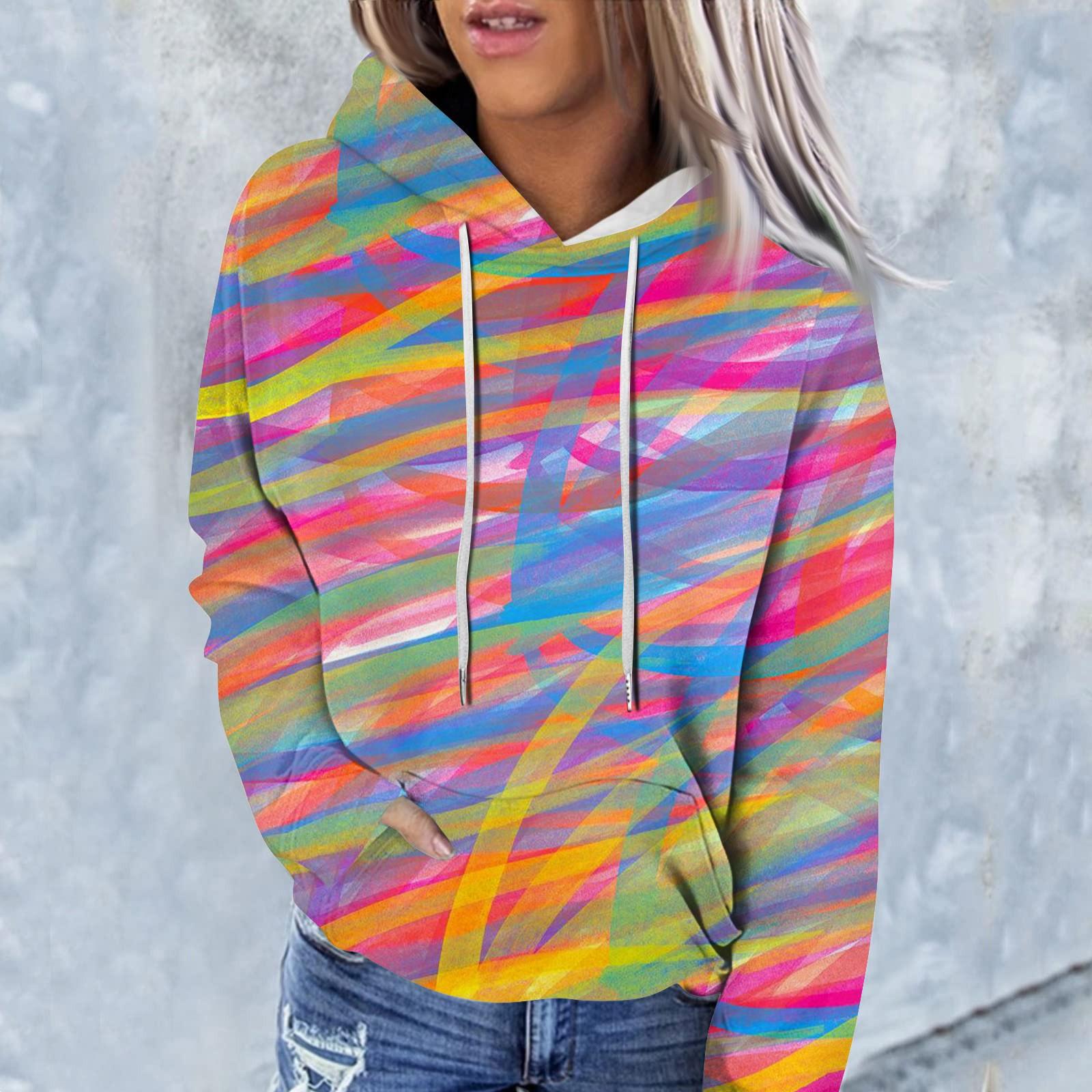 

Женская модная повседневная толстовка с капюшоном с длинным рукавом и принтом тай-дай S