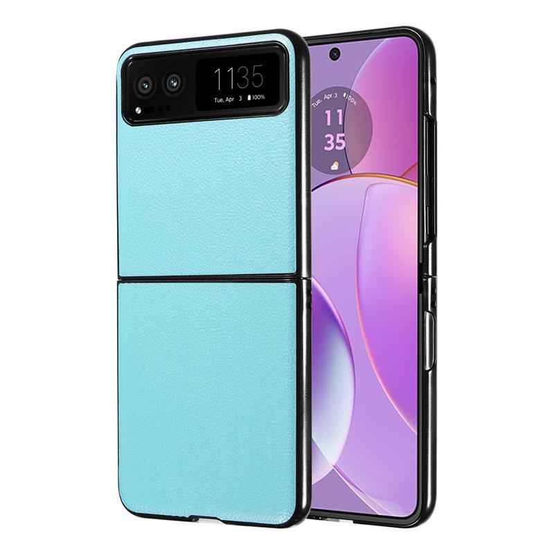 Phone Case for Motorola Razr 40 Covers with Leather Patch Lychee Pattern Shockproof Bumper Anti-fall Protective Cases