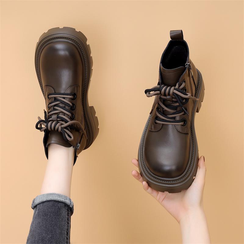 Spring and Autumn 2024 New Single Shoes Muffin Platform Retro Martin Boots Women's Small Round Head Low-top Short Boots