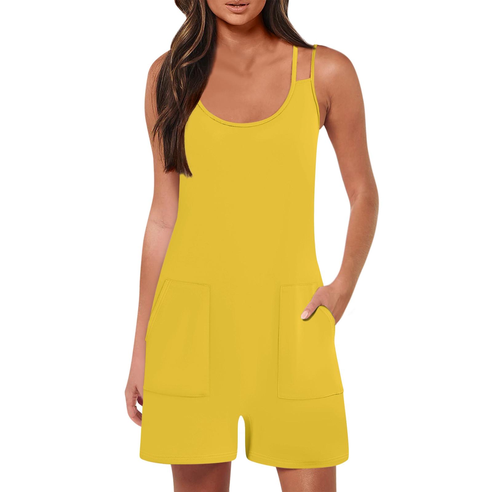 

Женский модный повседневный свободный комбинезон без рукавов с карманами и подтяжками, однотонный комбинезон XL жёлтый