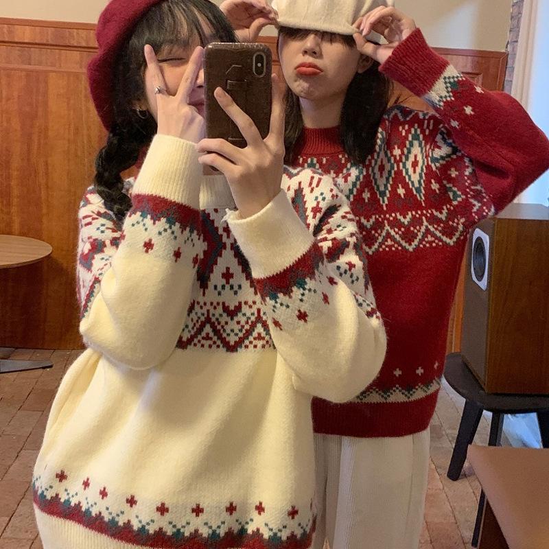 Korean-Style Retro Loose Knit Pullover for Women - Christmas & New Year 2025 Sweater
