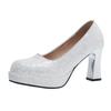 Fashion 35-44 Large Women's High Heels Platform Thick Heels Mary Jane Shoes Small Square Head Set Silver Womens Shoes