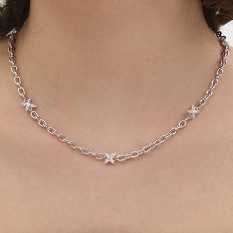 

hyeres-lor Nova Silver (W) Pave Link Station Necklace HL1N54119W9430 single type