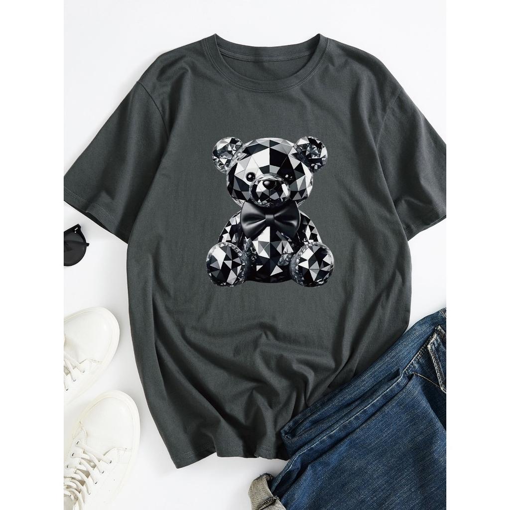 Summer Round Neck Gentleman Bear Printed Top Fashionable Casual Pure Cotton Short Sleeved Men's T-shirts