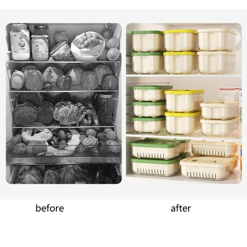 Innovative Timer Refrigerator Sealed Box for Organizing Fruits Vegetables Fridge Food Organizer with Drain Basket