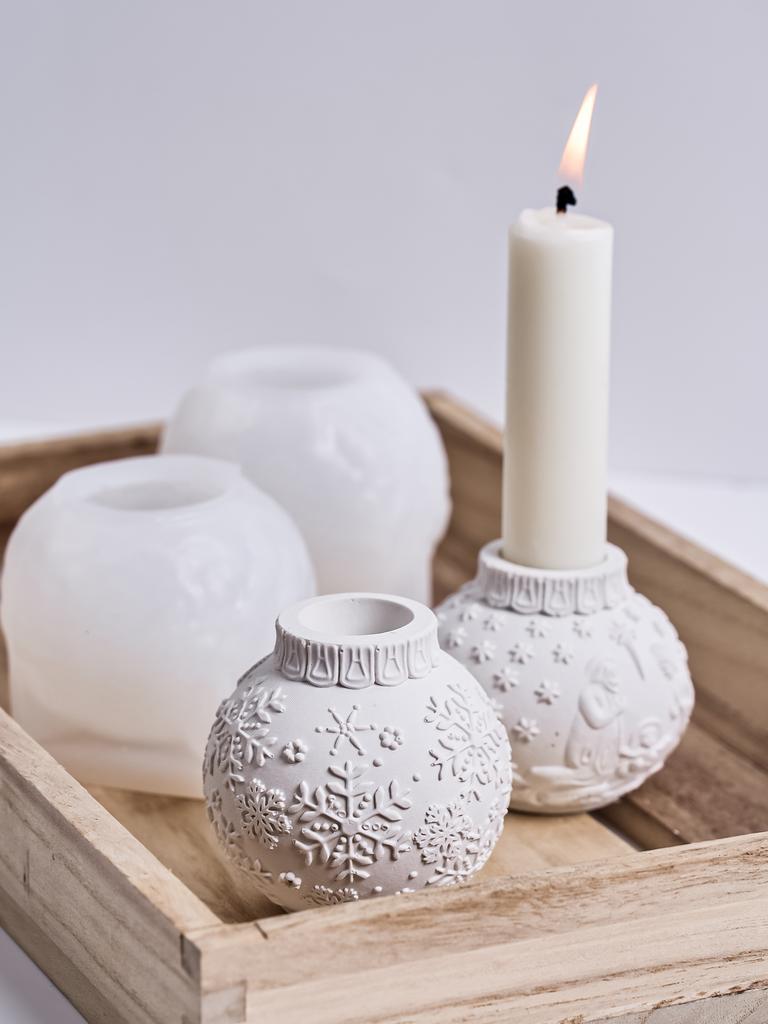 Relief Weihnachtskugel Kerzenhalter Silikonform DIY Handgemachter Kerzenständer Beton Gipsform Harz Handwerk Herstellung Weihnachtsdeko