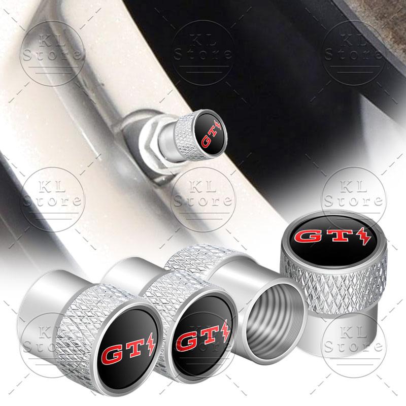 BSM1 Emblems 4pcs GT Lightning Emblem Car Wheel Tire Valve Caps Tyre Rim Stem Dust Covers For Volkswagen GTI Passat Jetta Golf 5 6 7 Ld2