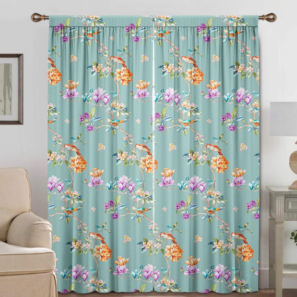 2PC Home Decoration Curtains, Blue Series With Rod Pocket Curtains, Kitchen, Coffee Shop, Living Room, Balcony, Garden