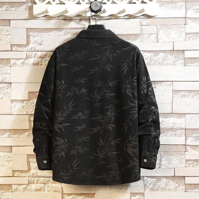 Men's Autumn and Winter New Large-size Corduroy Shirt Jacket Loose Printed Long-sleeved Shirt Men