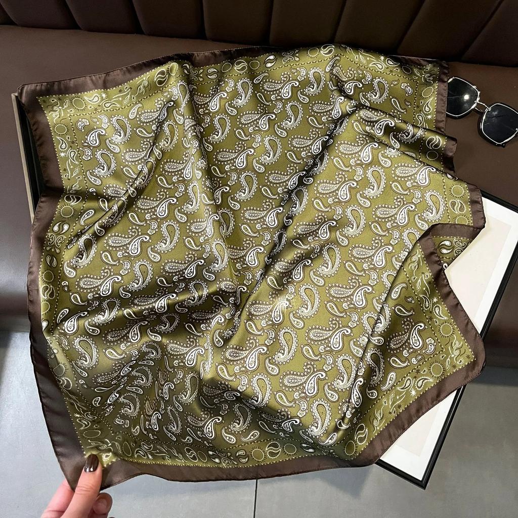 Fashion 70*70 Cm New Designer Women Scarf Houndstooth Silk Print Wrap Temperament French Luxury Ladies Handkerchief Headband